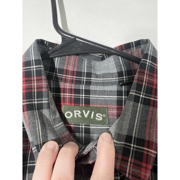 ORVIS Red & Gray Plaid Mid-Weight 100% Cotton Button Front Shirt Sz Large - Picture 3 of 6